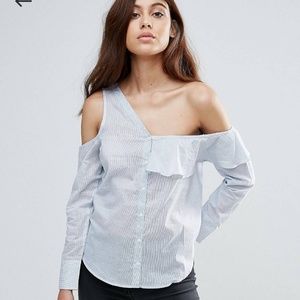Asos asymmetrical blue button up top sz 4